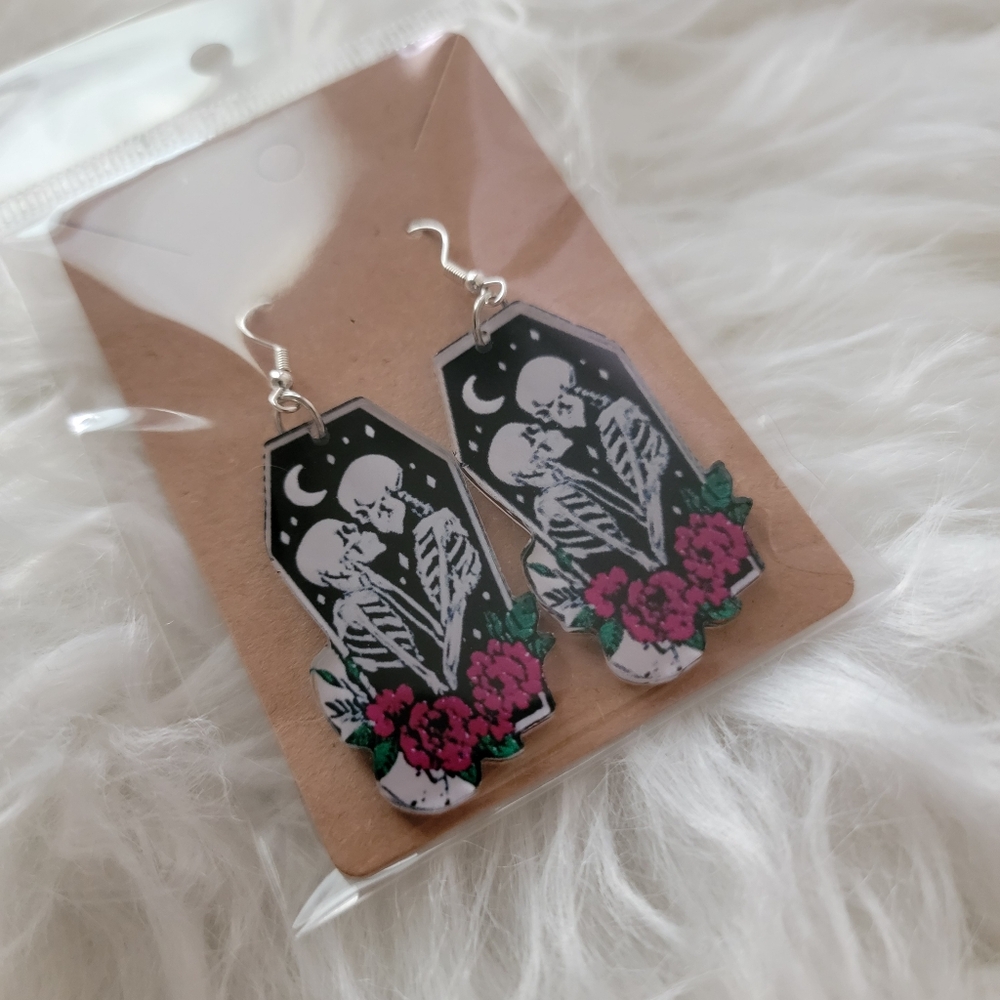 Skeleton and Floral Earrings